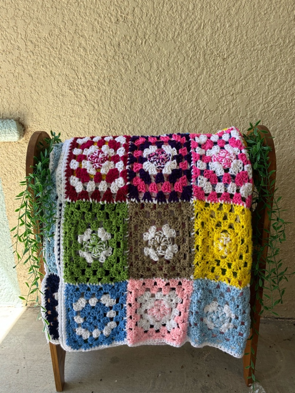 Handmade Colorful Crochet Granny Square Afghan Throw Blanket